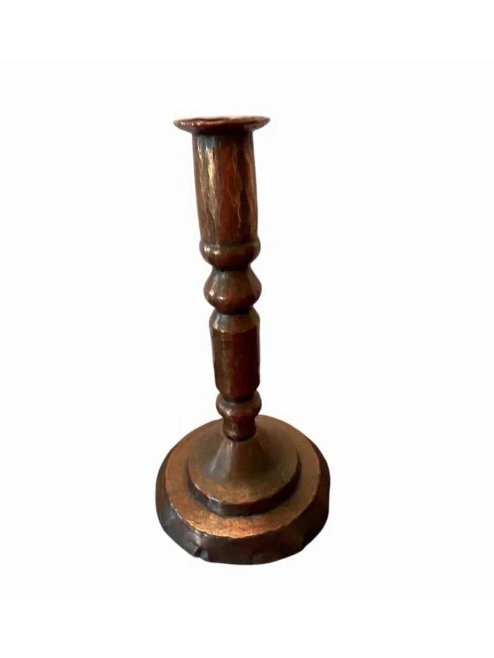 Lot 3 Copper Hammered Repousse Farmhouse Country Cottage Lodge Candlesticks